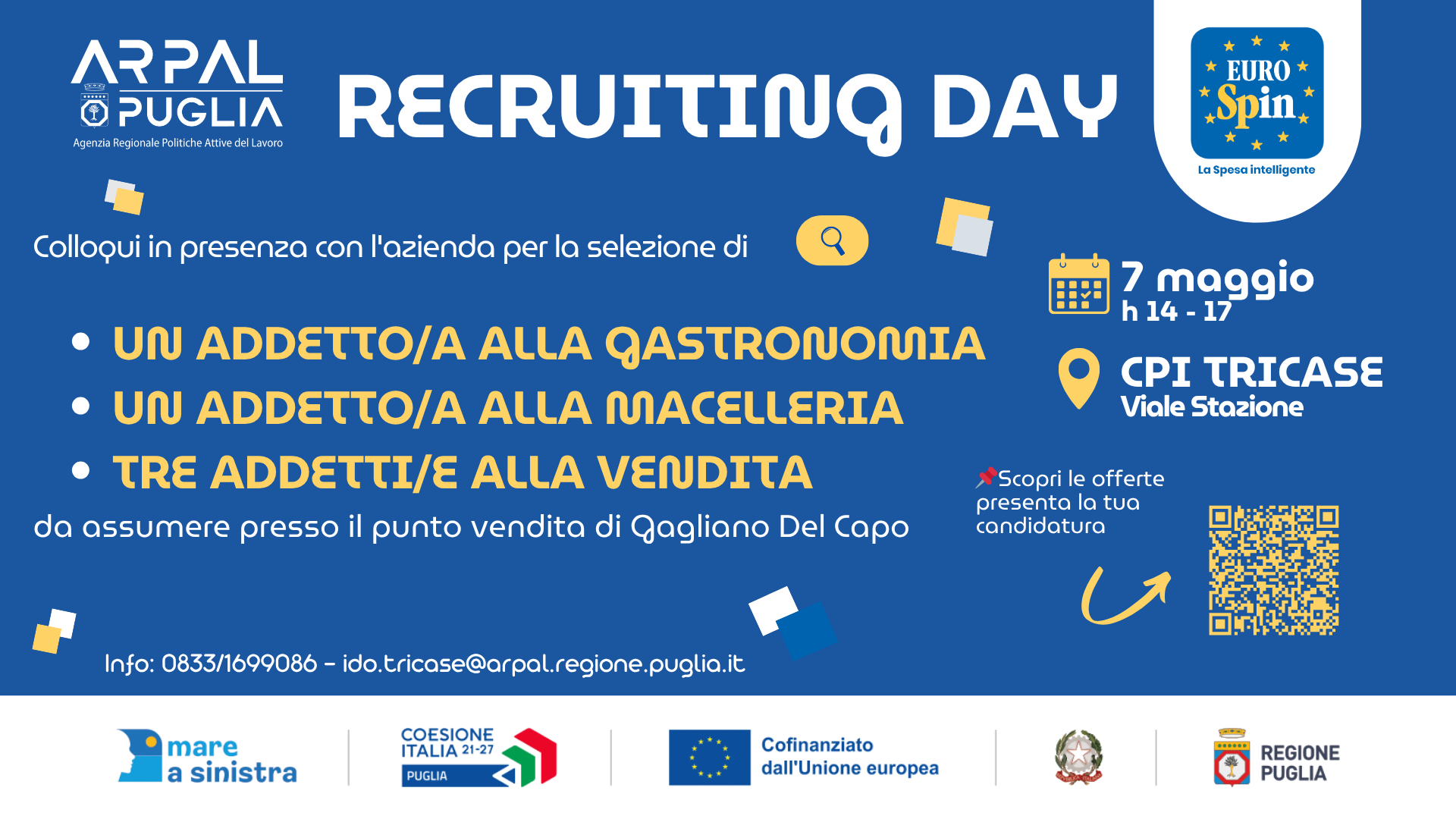 CPI DI TRICASE, RECRUITING DAY IL 7 MAGGIO : CINQUE POSTI DISPONIBILI NEL SETTORE COMMERCIO